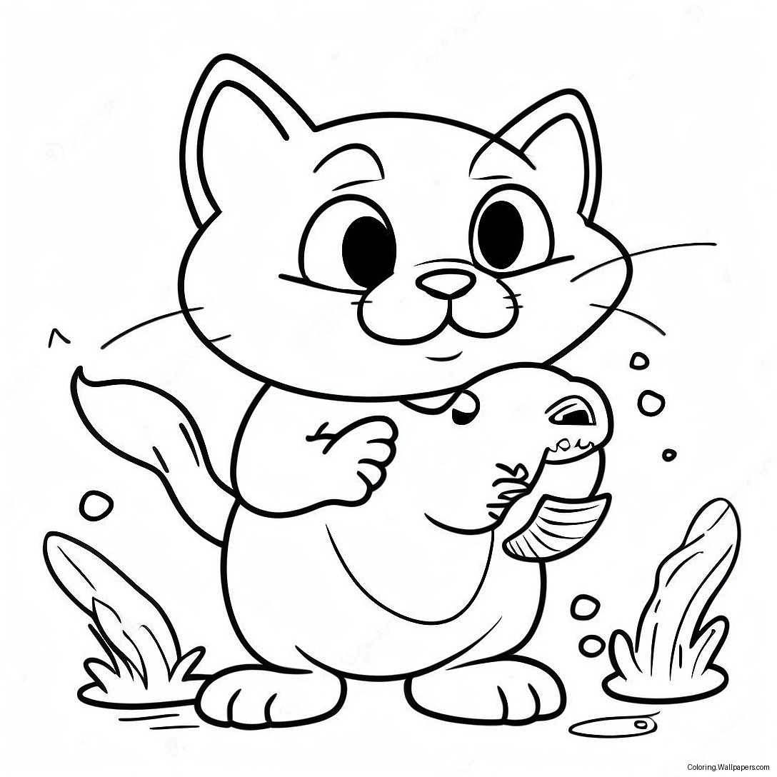 Big The Cat With Fish Coloring Page 34412