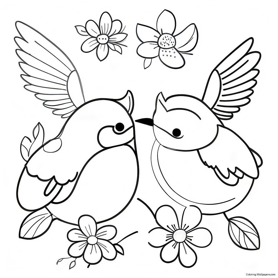 Birds And Flowers Coloring Page 22669