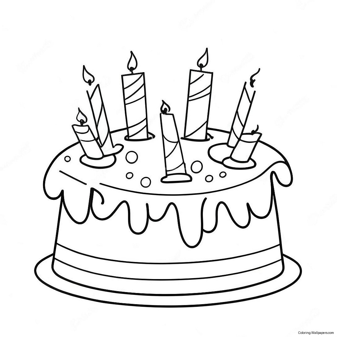 Birthday Cake With Colorful Candles Coloring Page 16095