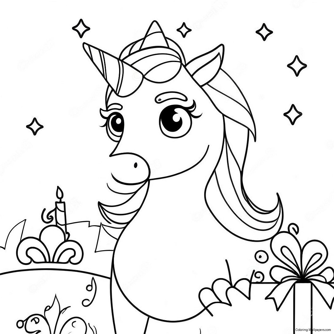 Birthday Unicorn Coloring Page 16304