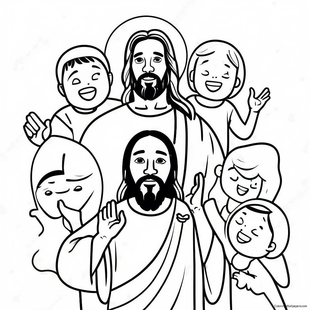 Black Jesus With Children Coloring Page 51746