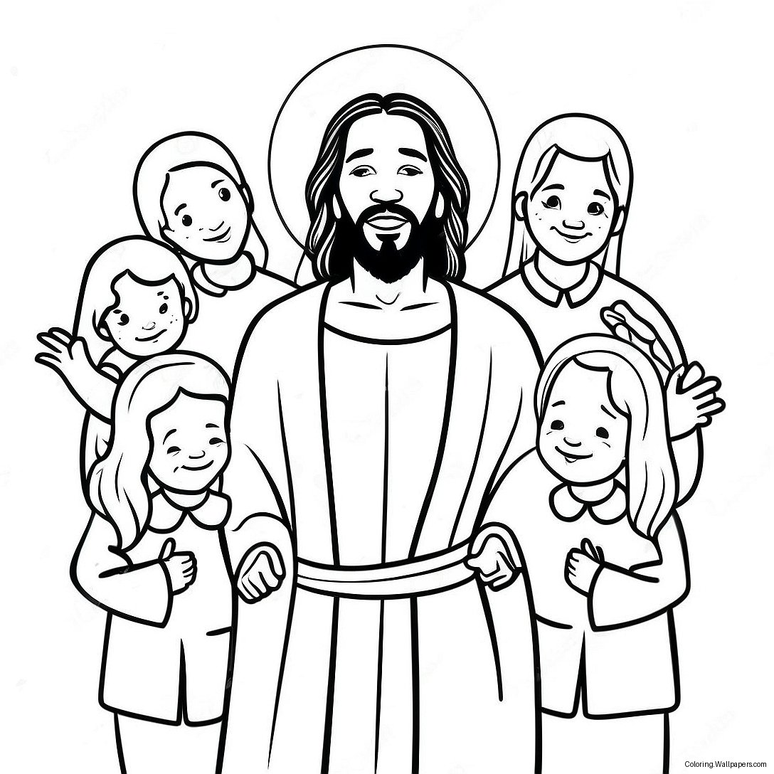 Black Jesus With Children Coloring Page 51747