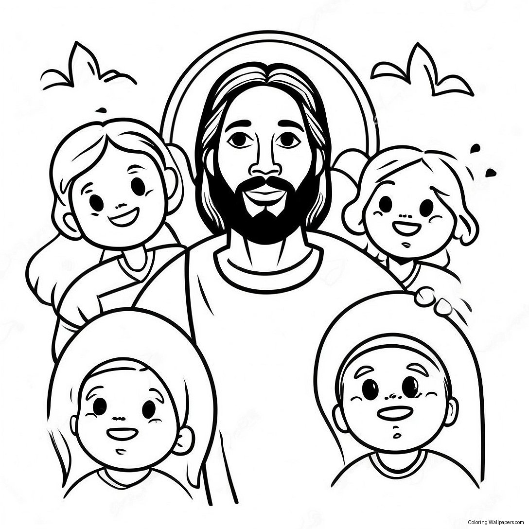 Black Jesus With Children Coloring Page 51748