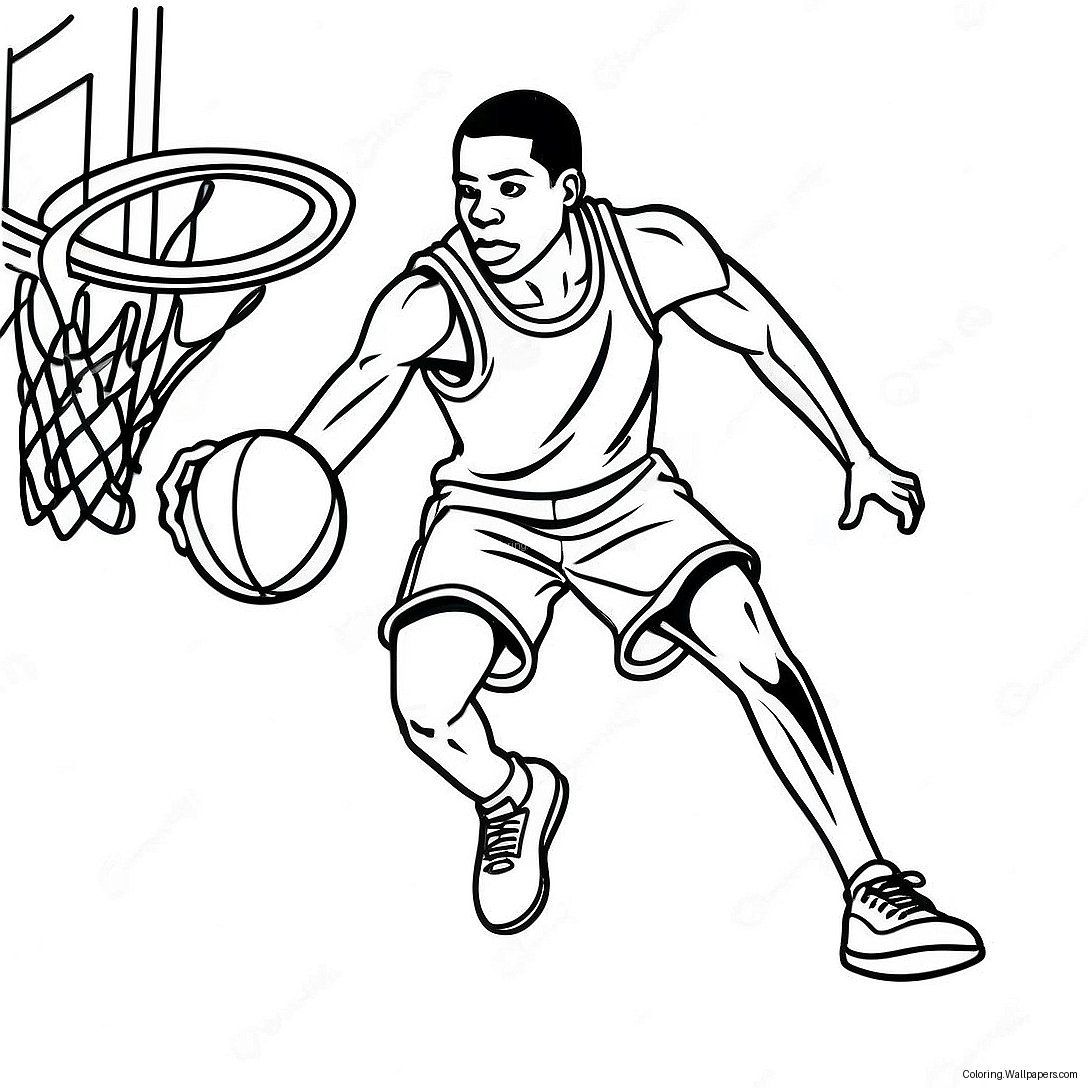 Página Para Colorir De Homem Negro Jogando Basquete 27365