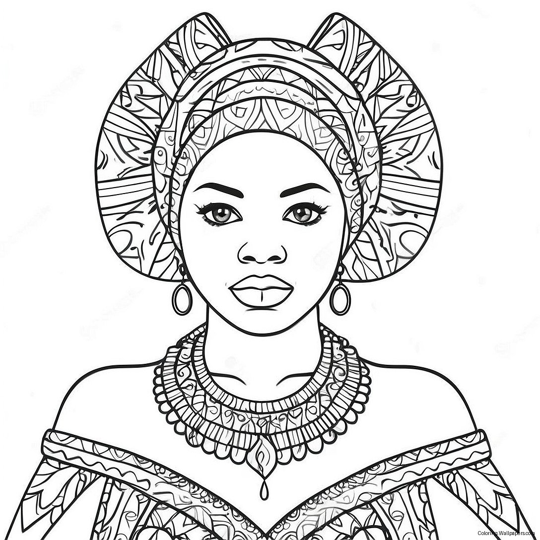 Black Woman In Traditional Attire Coloring Page 33526