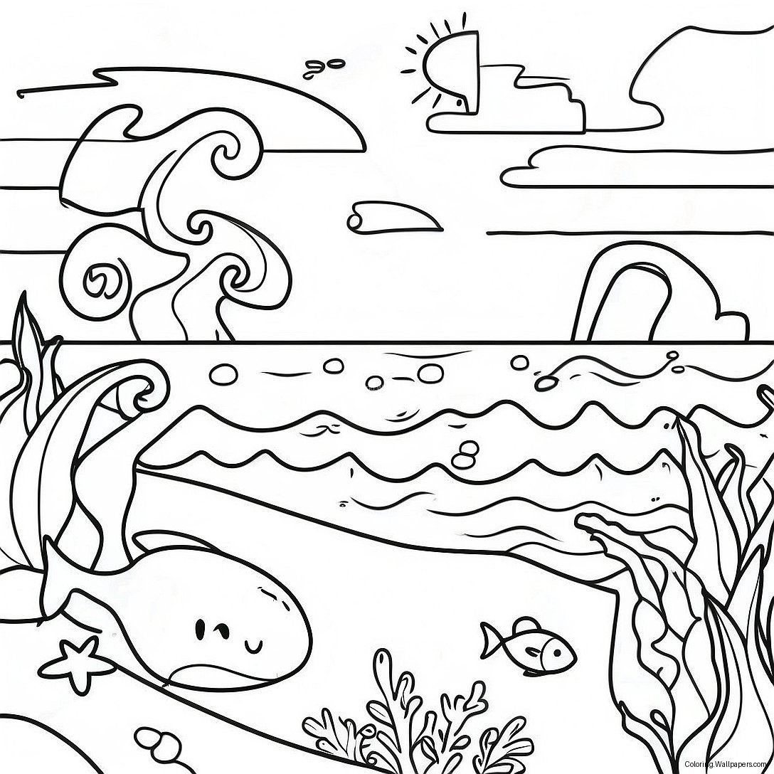 Blue Ocean Scene Coloring Page 2369