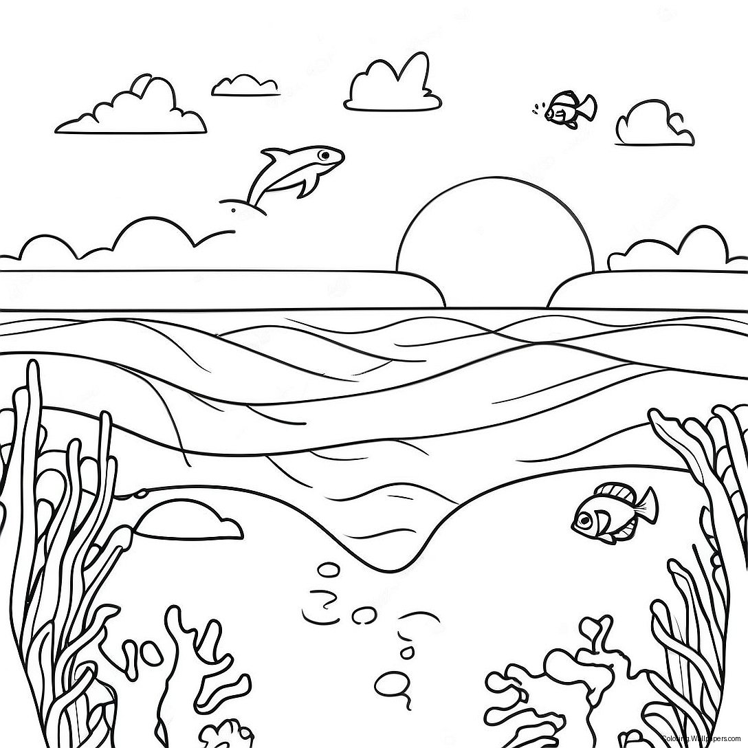 Blue Ocean Scene Coloring Page 2370