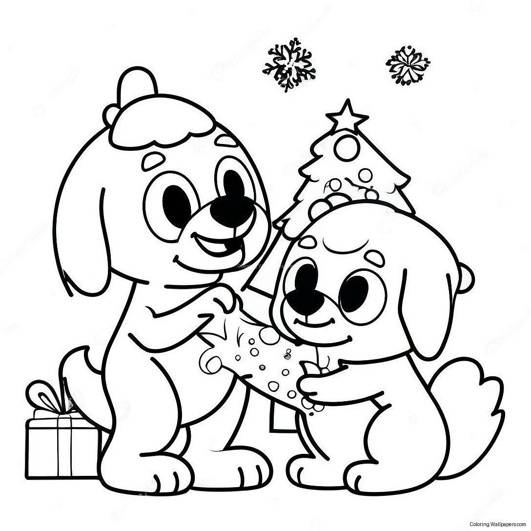 Bluey And Bingo Decorating The Christmas Tree Coloring Page 8572