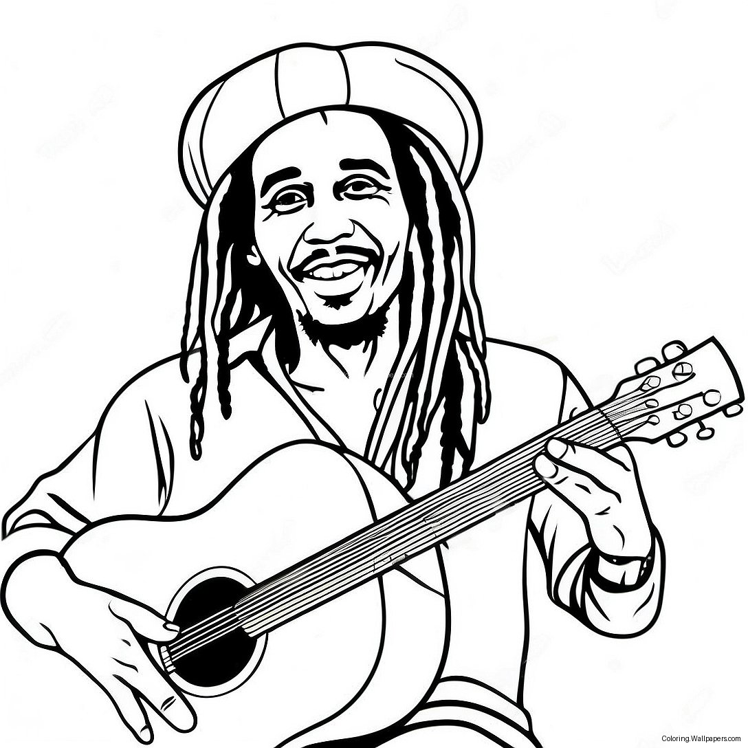 Bob Marley With Guitar Coloring Page 29472