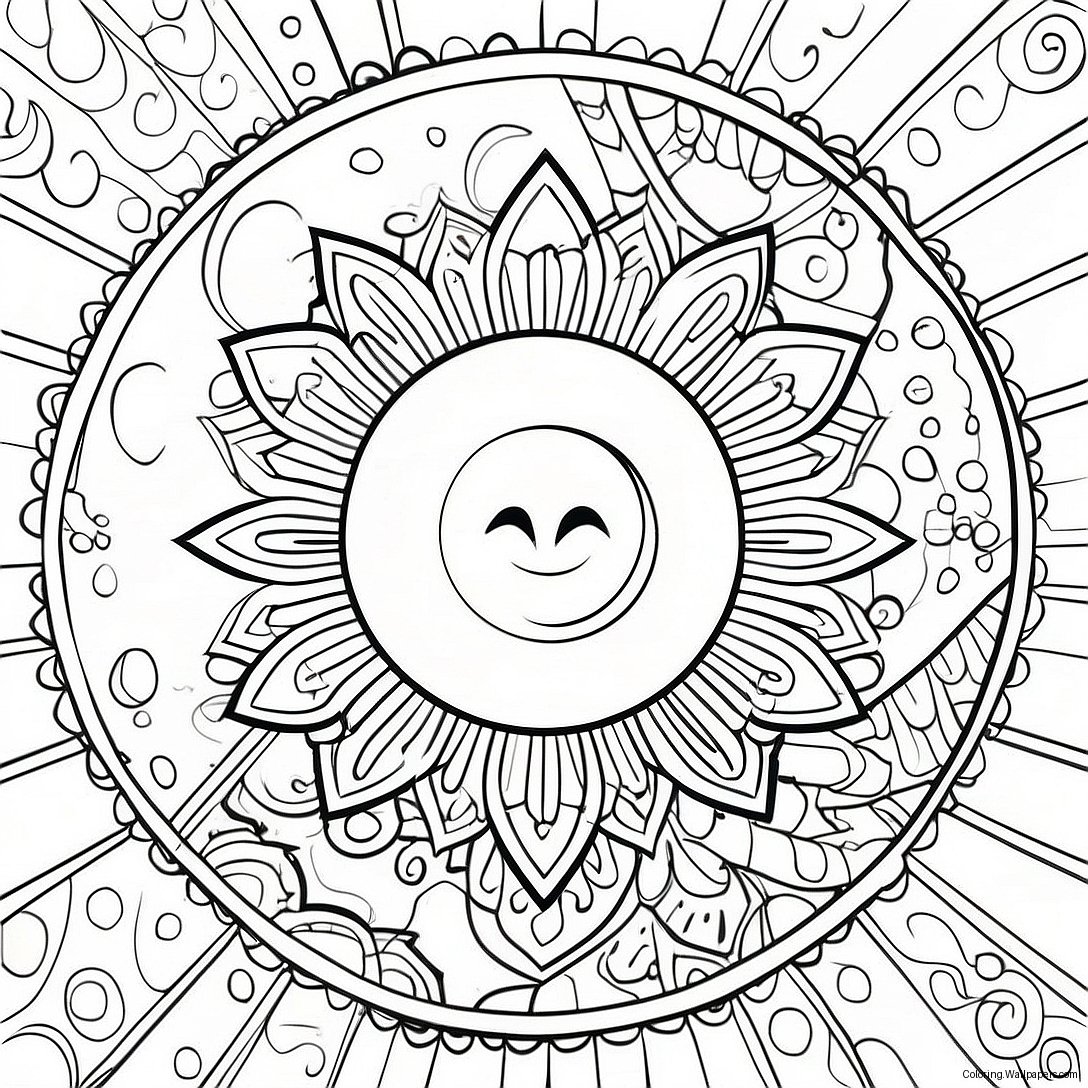 Página Para Colorear Del Mandala Del Sol Y La Luna Bohemios 7304