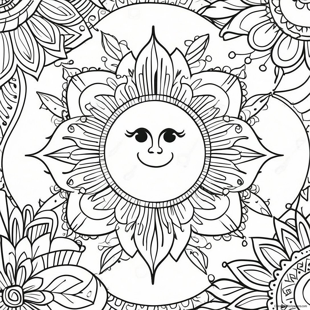 Bohemian Sun And Moon Mandala Coloring Page 7393