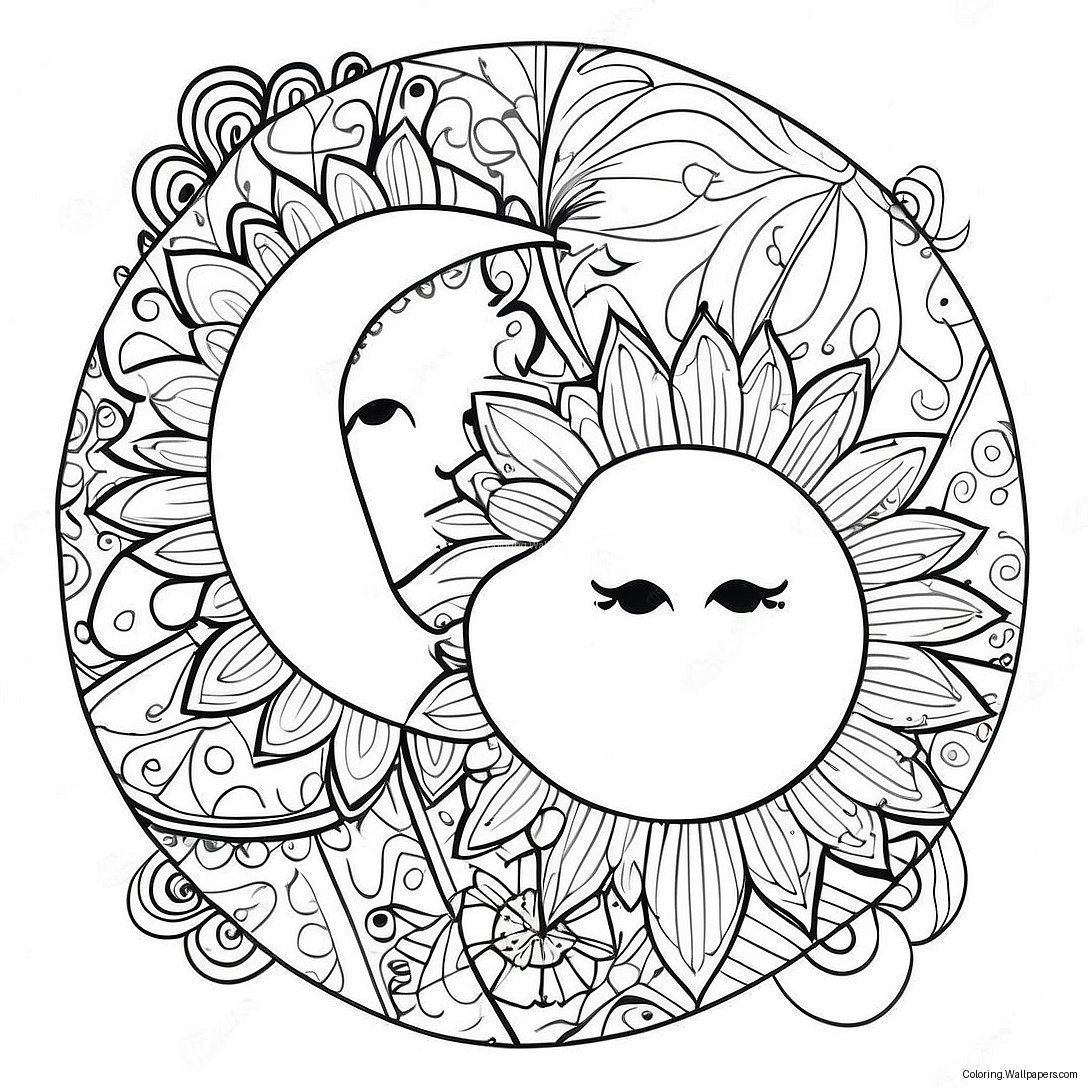 Page À Colorier Mandala Bohémien Soleil Et Lune 7394