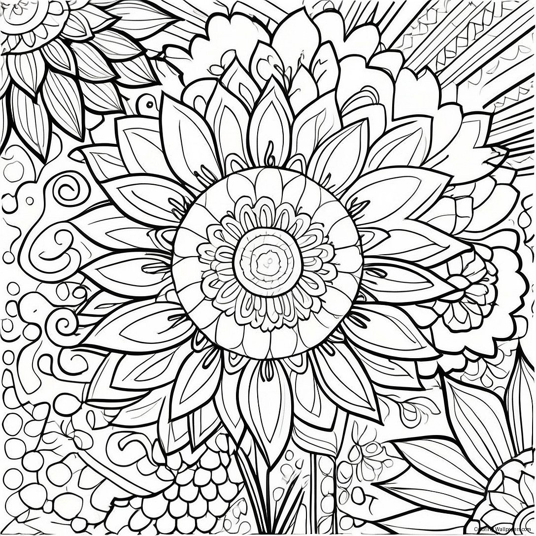 Bohemian Sunflower Mandala Coloring Page 33739