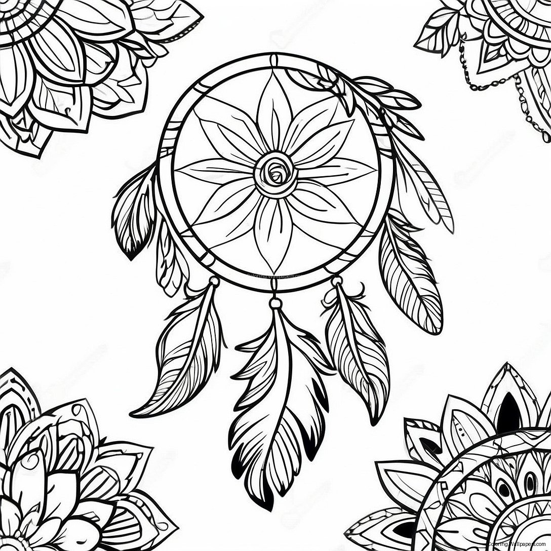 Boho Feather Dreamcatcher Coloring Page 1183