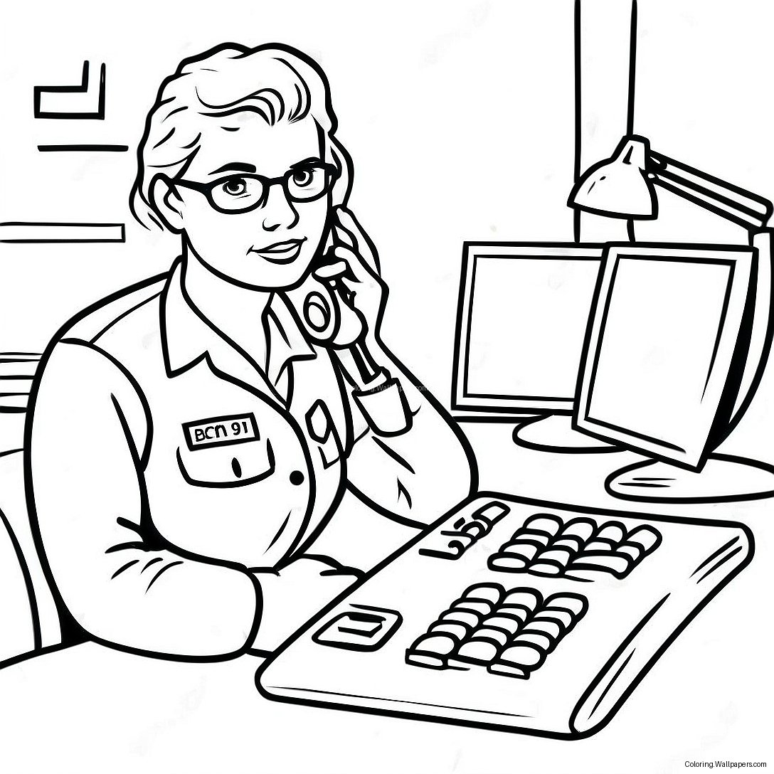 Brave 911 Dispatcher At Work Coloring Page 47373