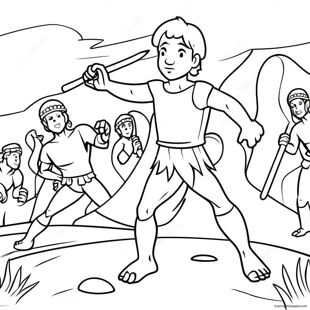 Brave David Defeating Goliath Coloring Page 34238