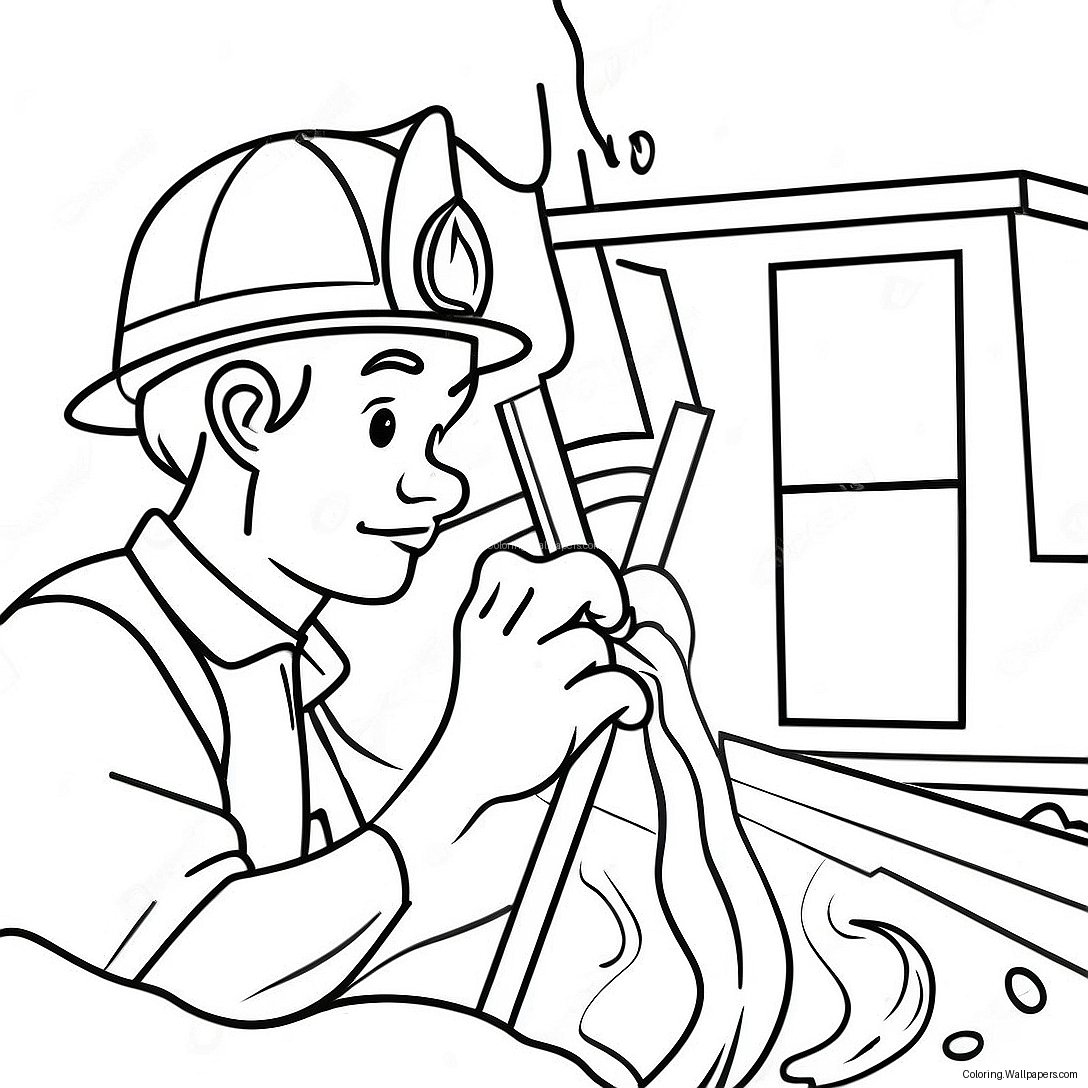 Brave Firefighter At Work Coloring Page 22867