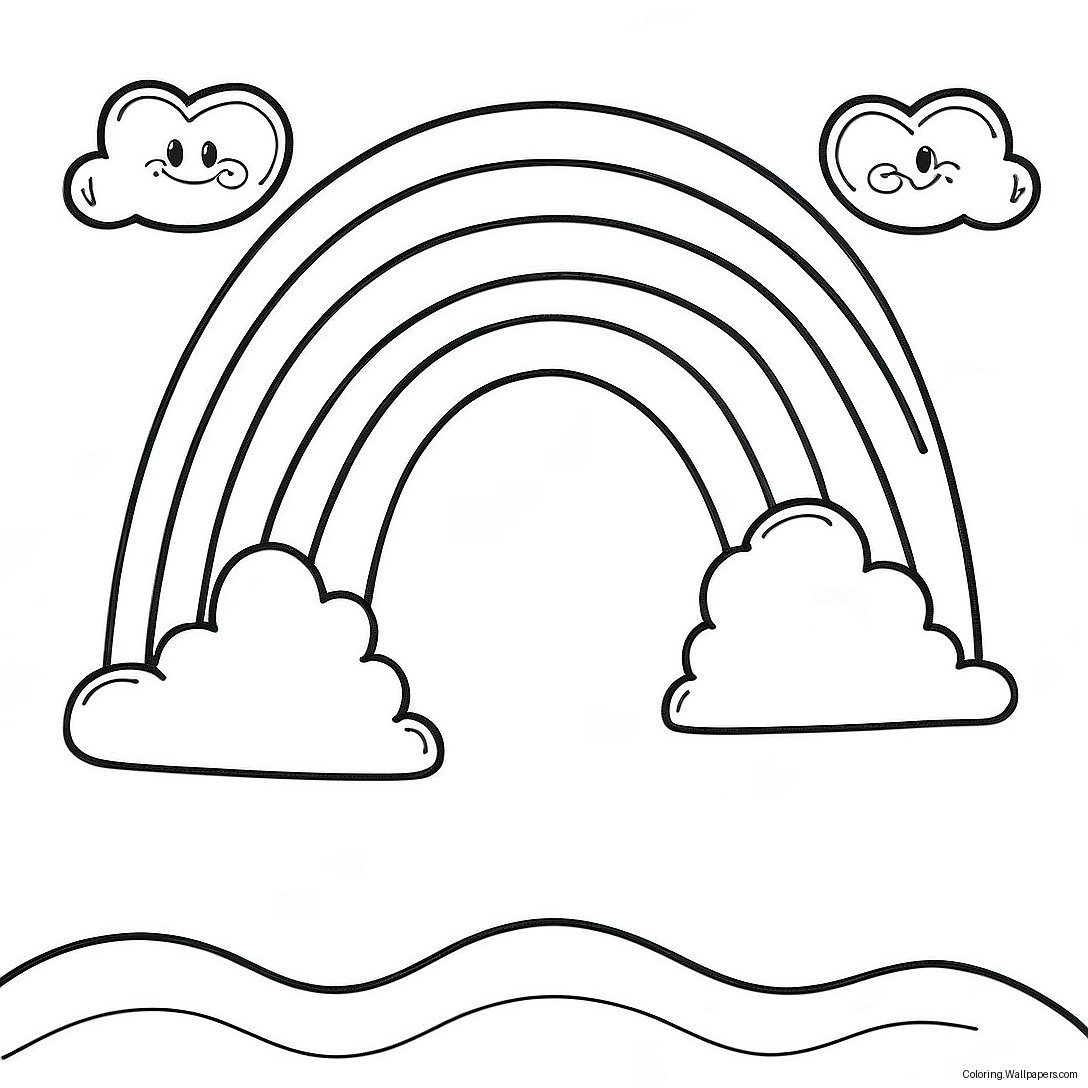 Bright Rainbow With Clouds Coloring Page 52503