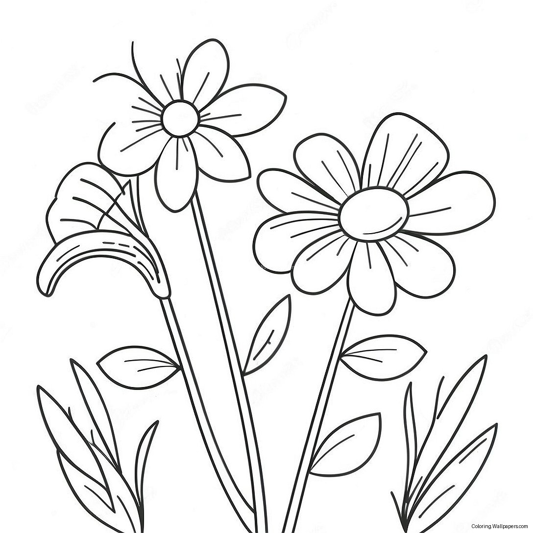 Bright Red Flowers Coloring Page 50187