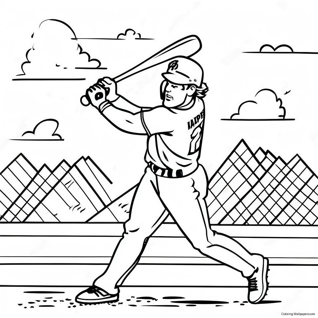 Bryce Harper Swinging Bat Coloring Page 16778