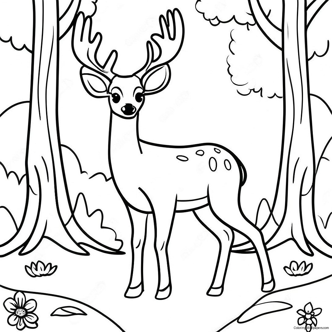 Buck Deer I En Skog Fargeleggingsark 15939