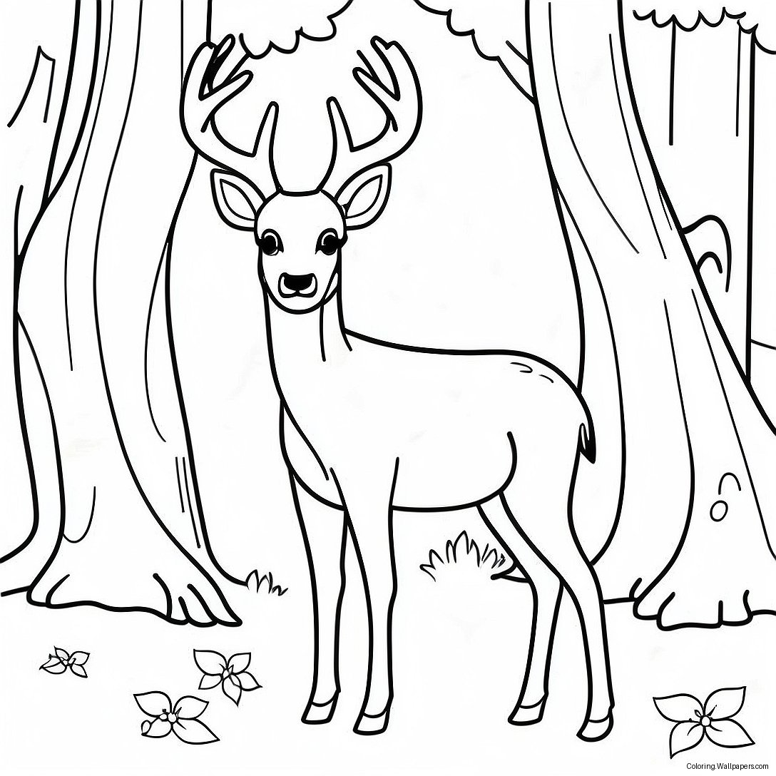 Buck Deer In A Forest Coloring Page 15940