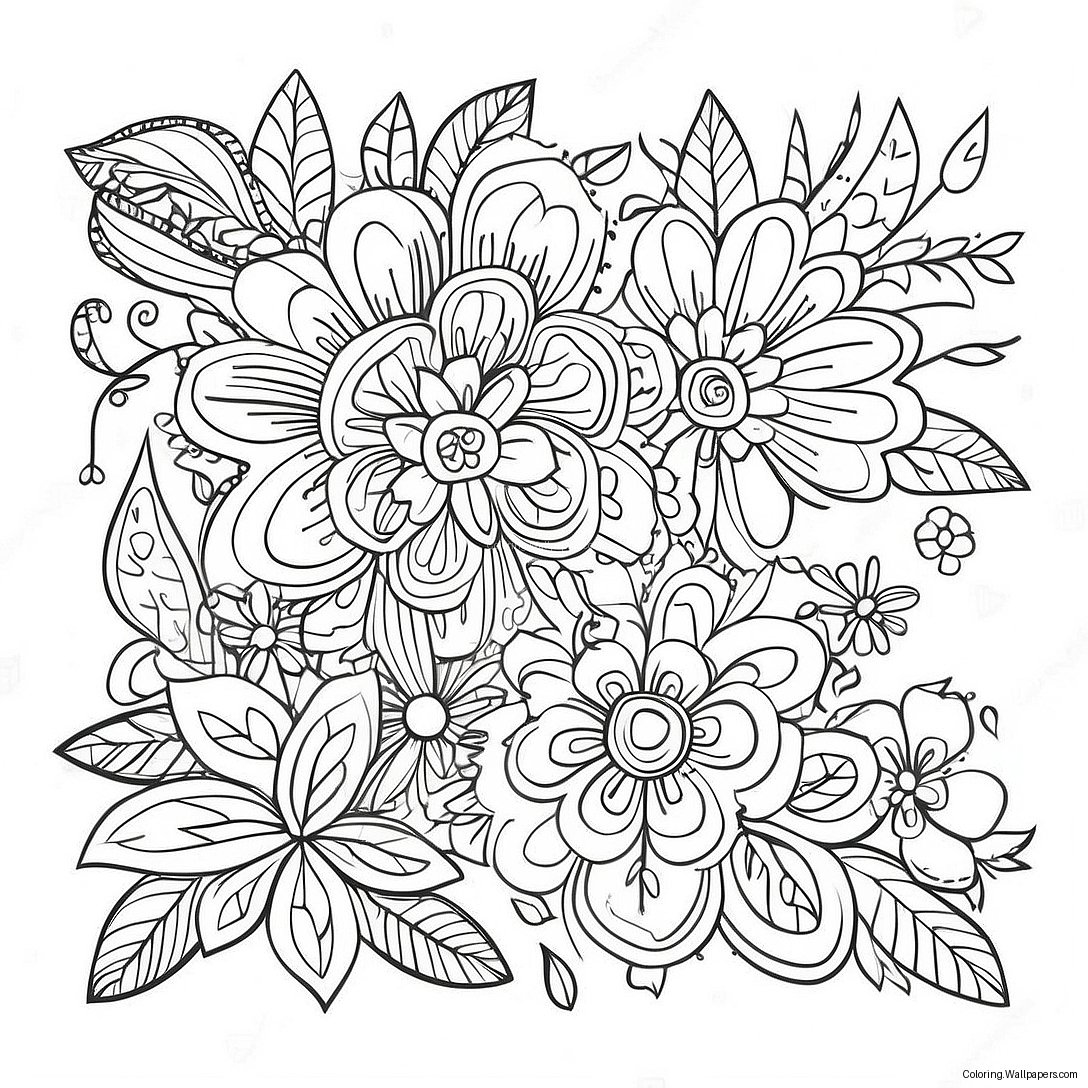 Bullet Journal Floral Doodle Coloring Page 55141