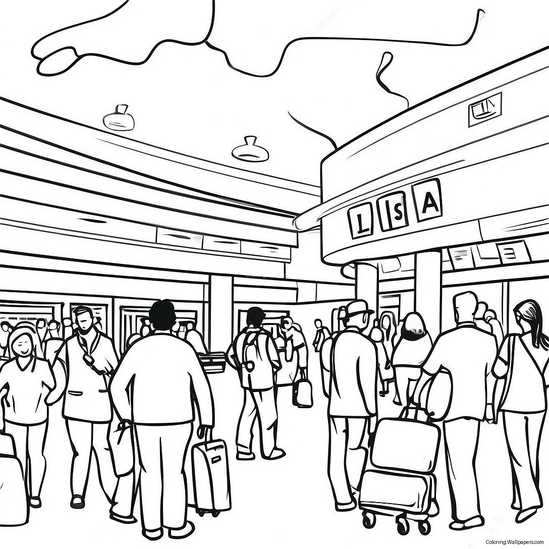 Busy Airport Terminal Coloring Page 11354