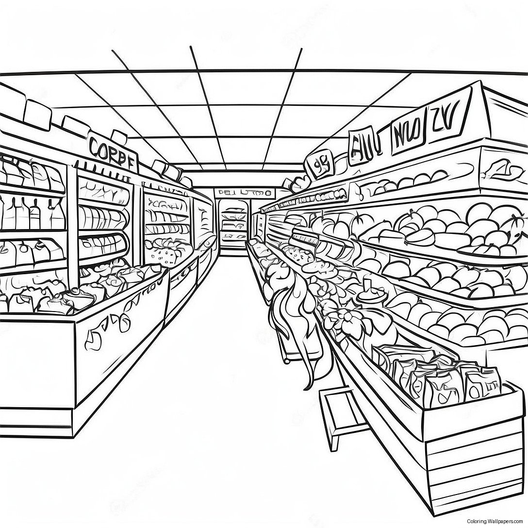 Busy Grocery Store Aisle Coloring Page 15681