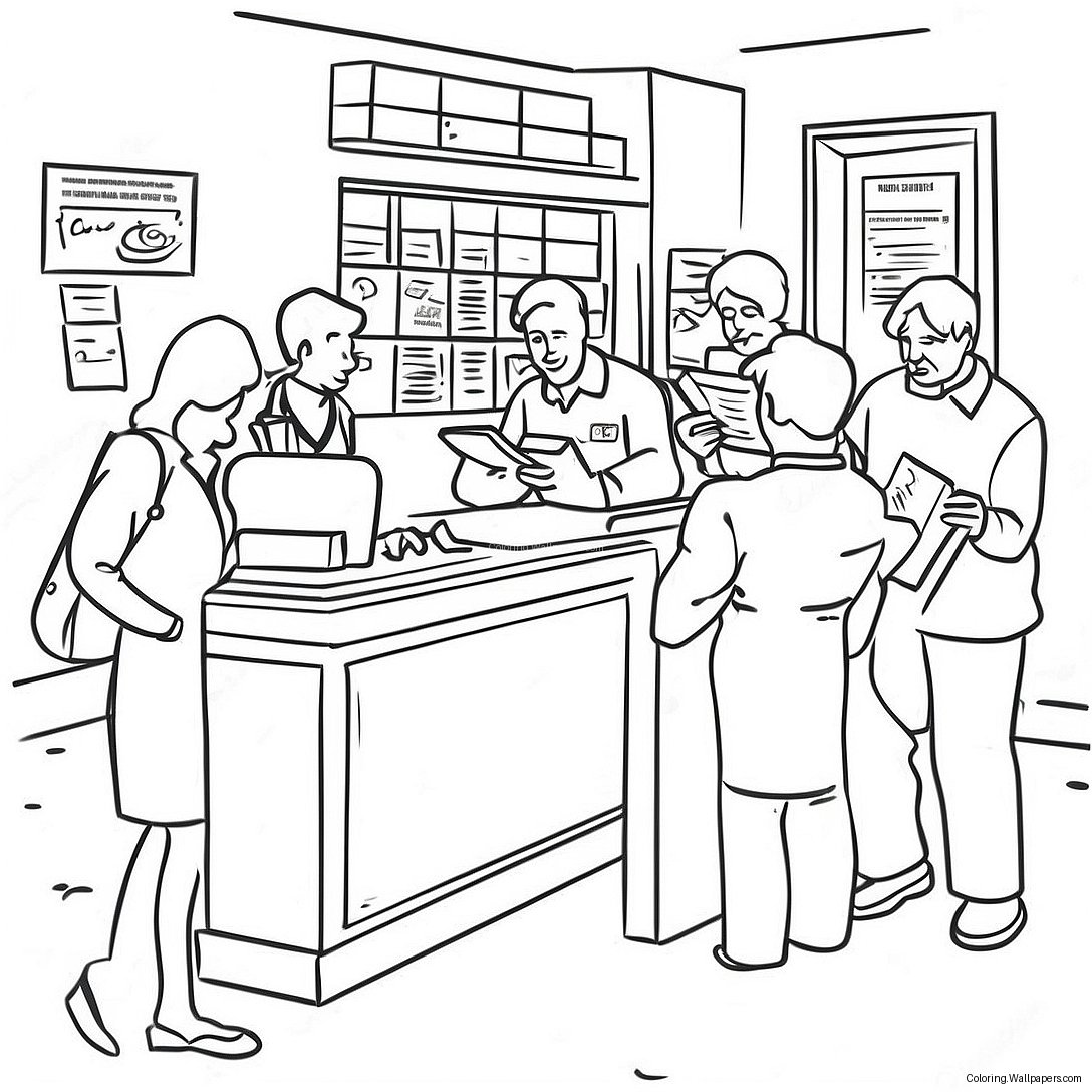 Busy Post Office Scene Coloring Page 42301