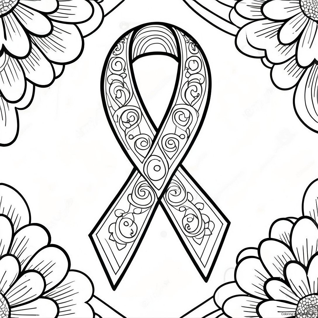 Cancer Ribbon Outline Coloring Page 28385