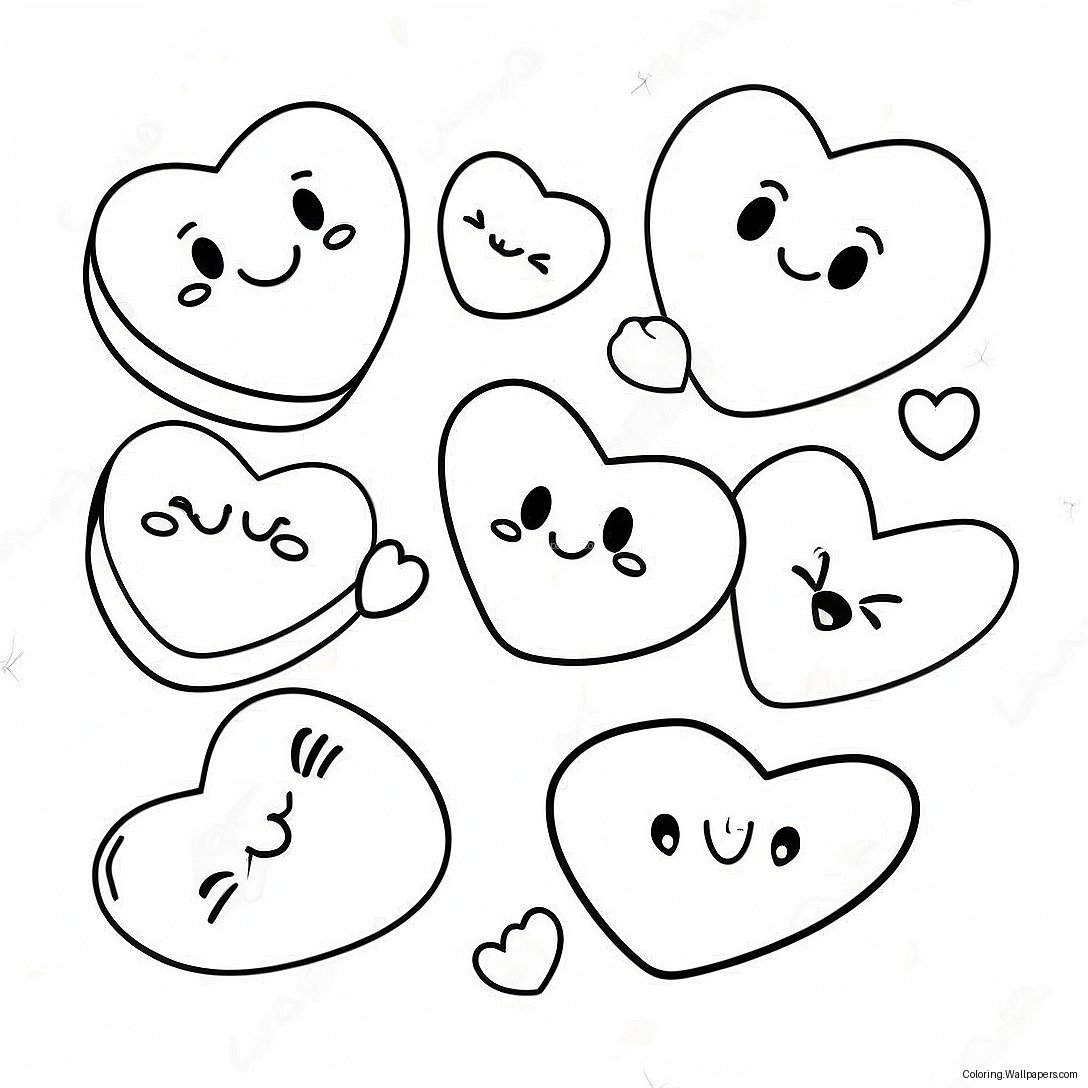 Candy Hearts With Cute Faces Coloring Page 18633