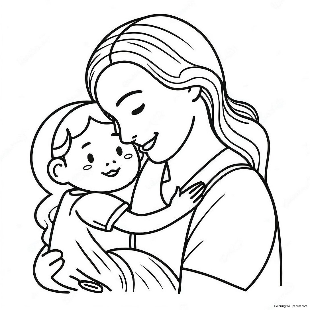 Caring Mom With Child Coloring Page 16419