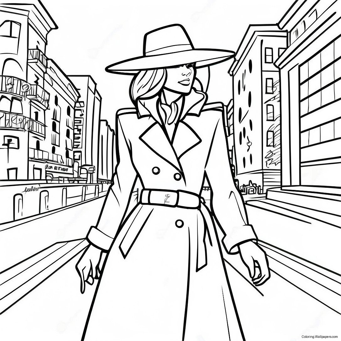 Farvelægningsside Med Carmen Sandiego I En Mystisk By 23462