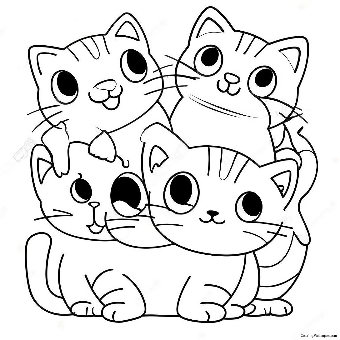 Cat With Playful Kittens Coloring Page 19743