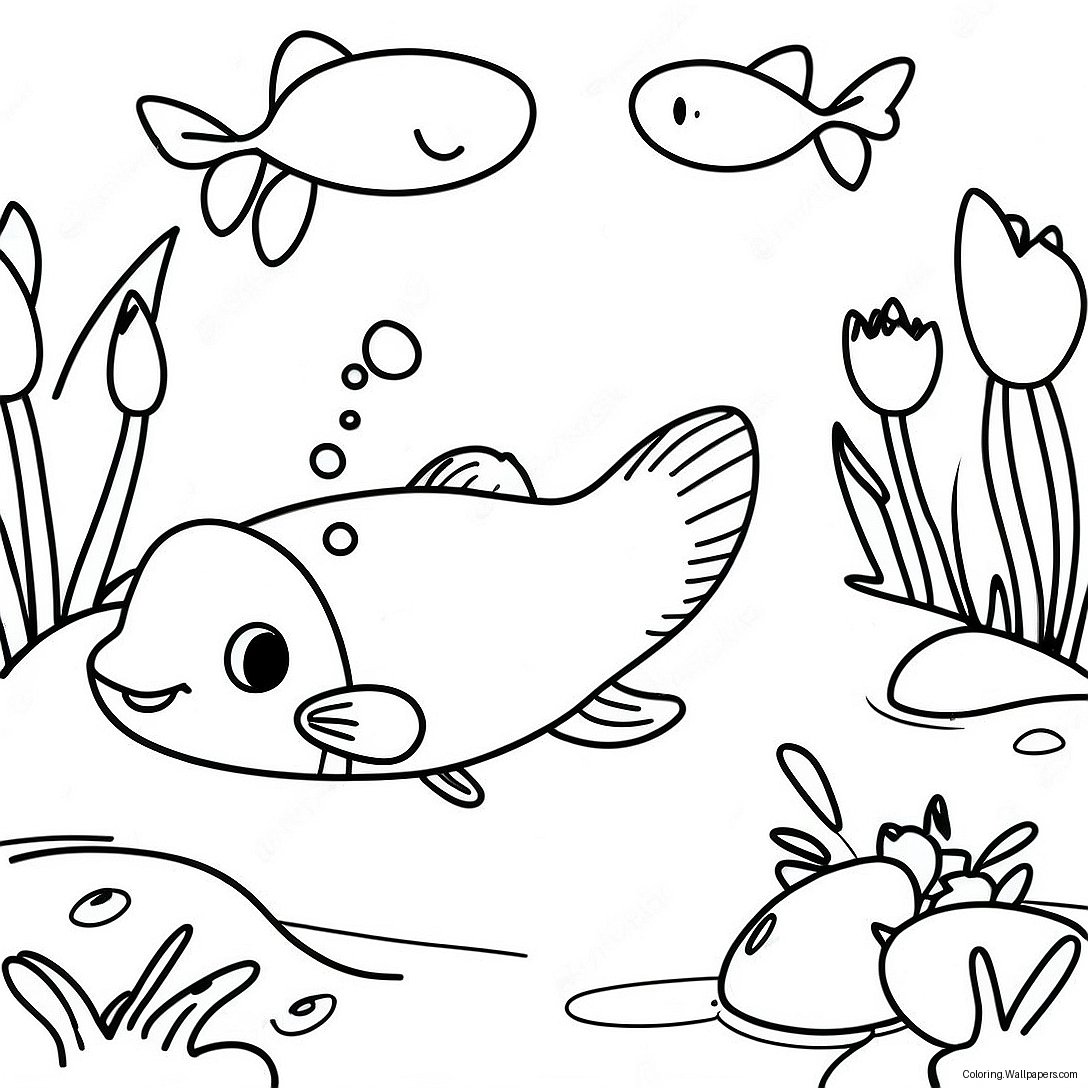 Catfish Swimming In A River Coloring Page 12577