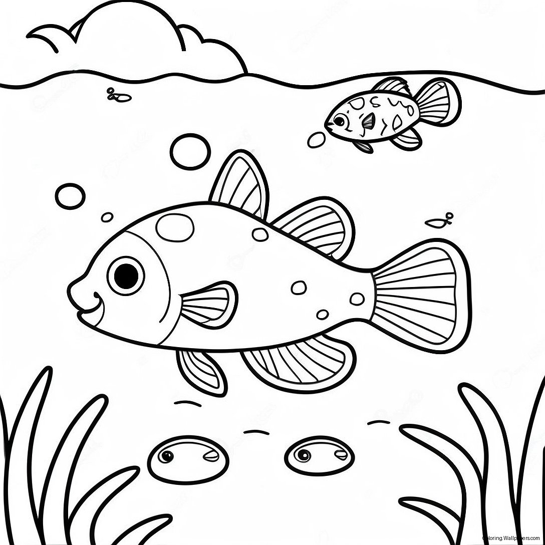 Catfish Swimming In A River Coloring Page 12580