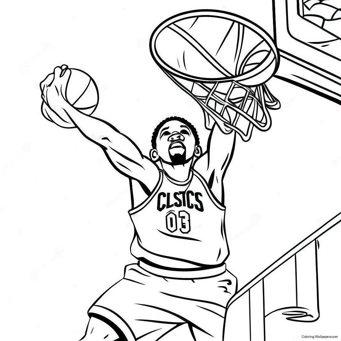 Celtics Basketball Player Dunking Coloring Page 9373