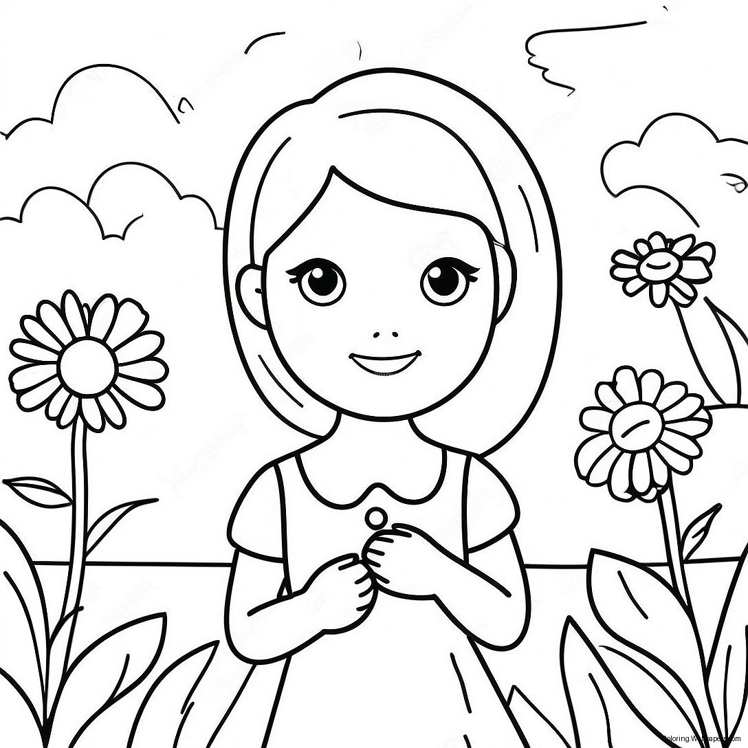 Charming Chloe In A Flower Garden Coloring Page 47249