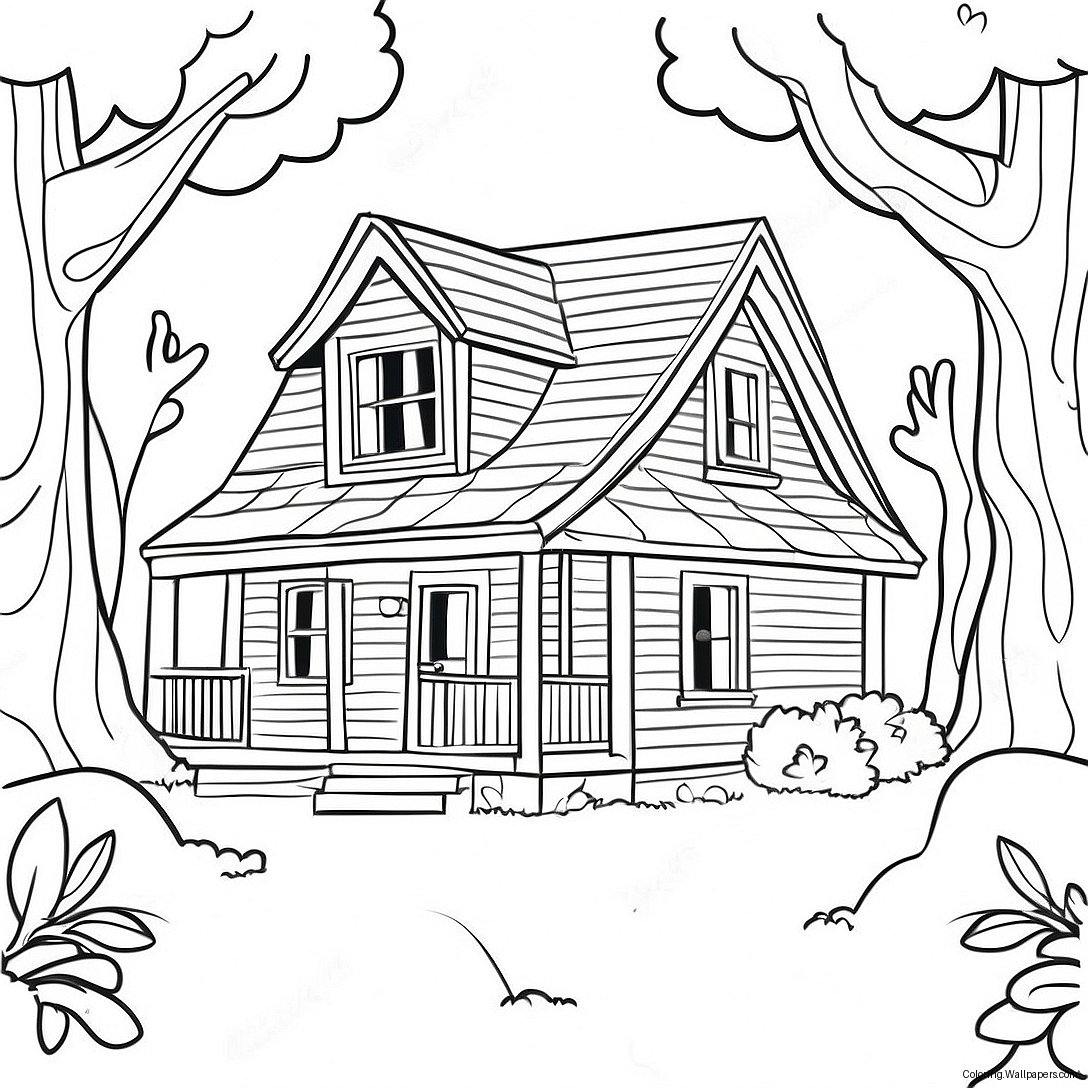 Charming Cottage In The Woods Coloring Page 55097