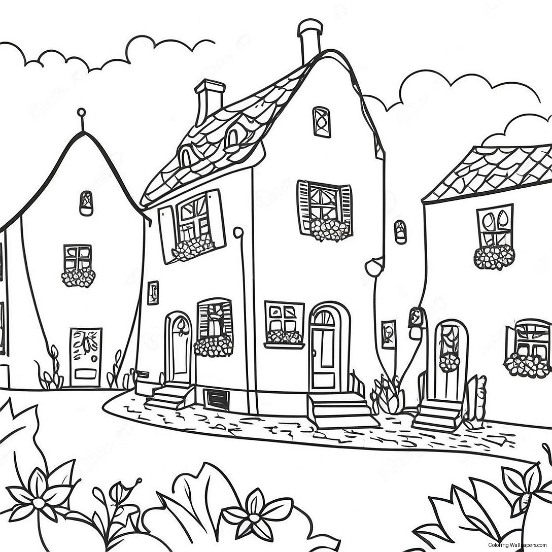 Page À Colorier Charmant Village Européen 21444