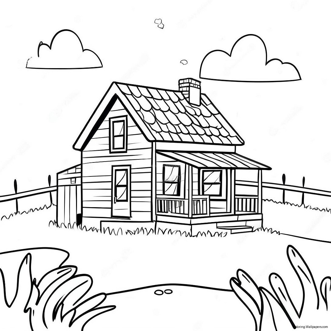 Charming Little House On The Prairie Scene Coloring Page 7617