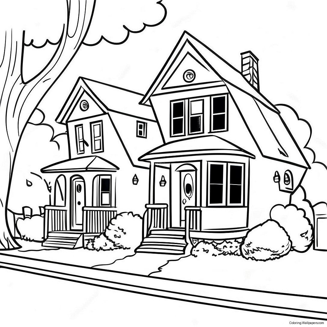 Charming Neighborhood Houses Coloring Page 19934