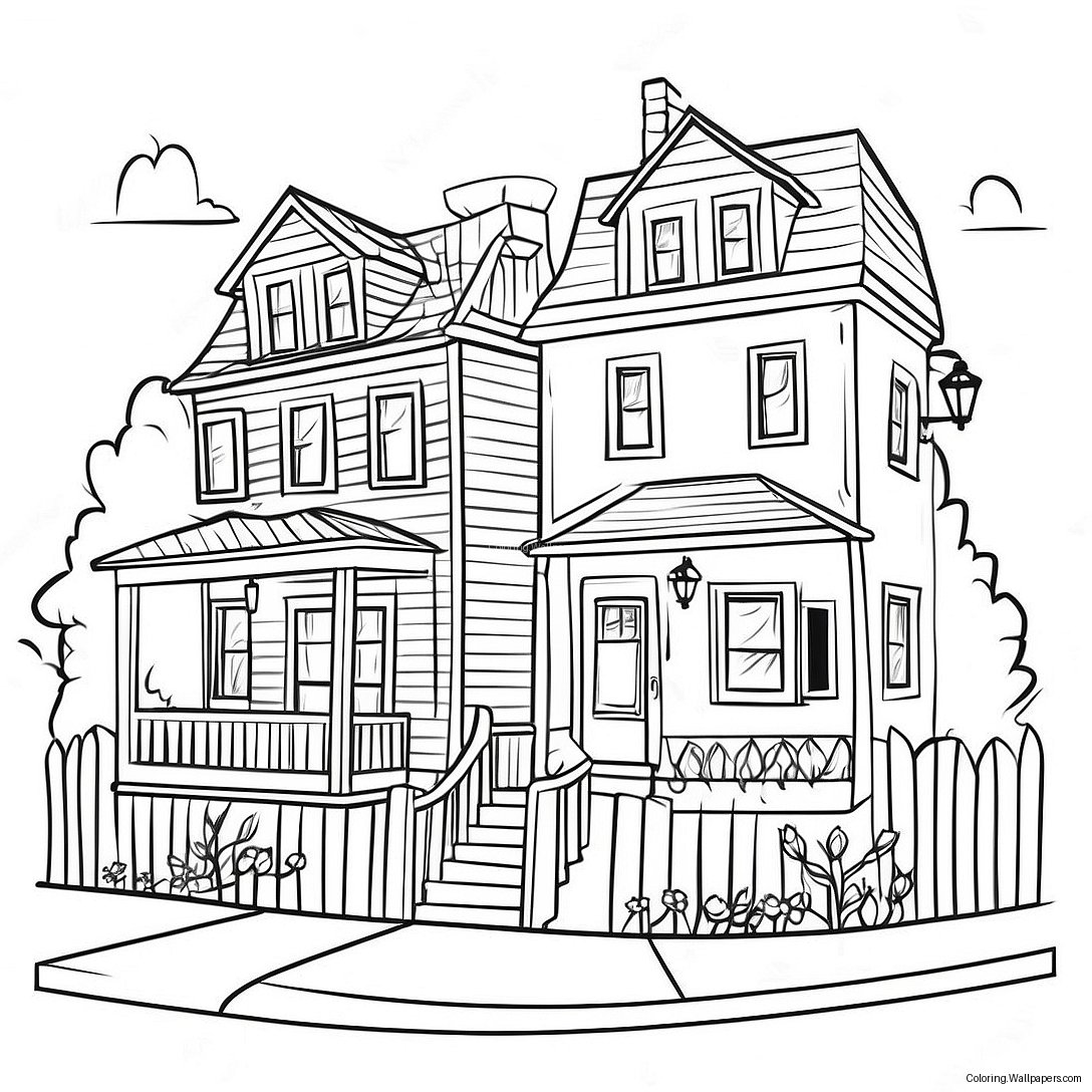 Charming Neighborhood Houses Coloring Page 19936