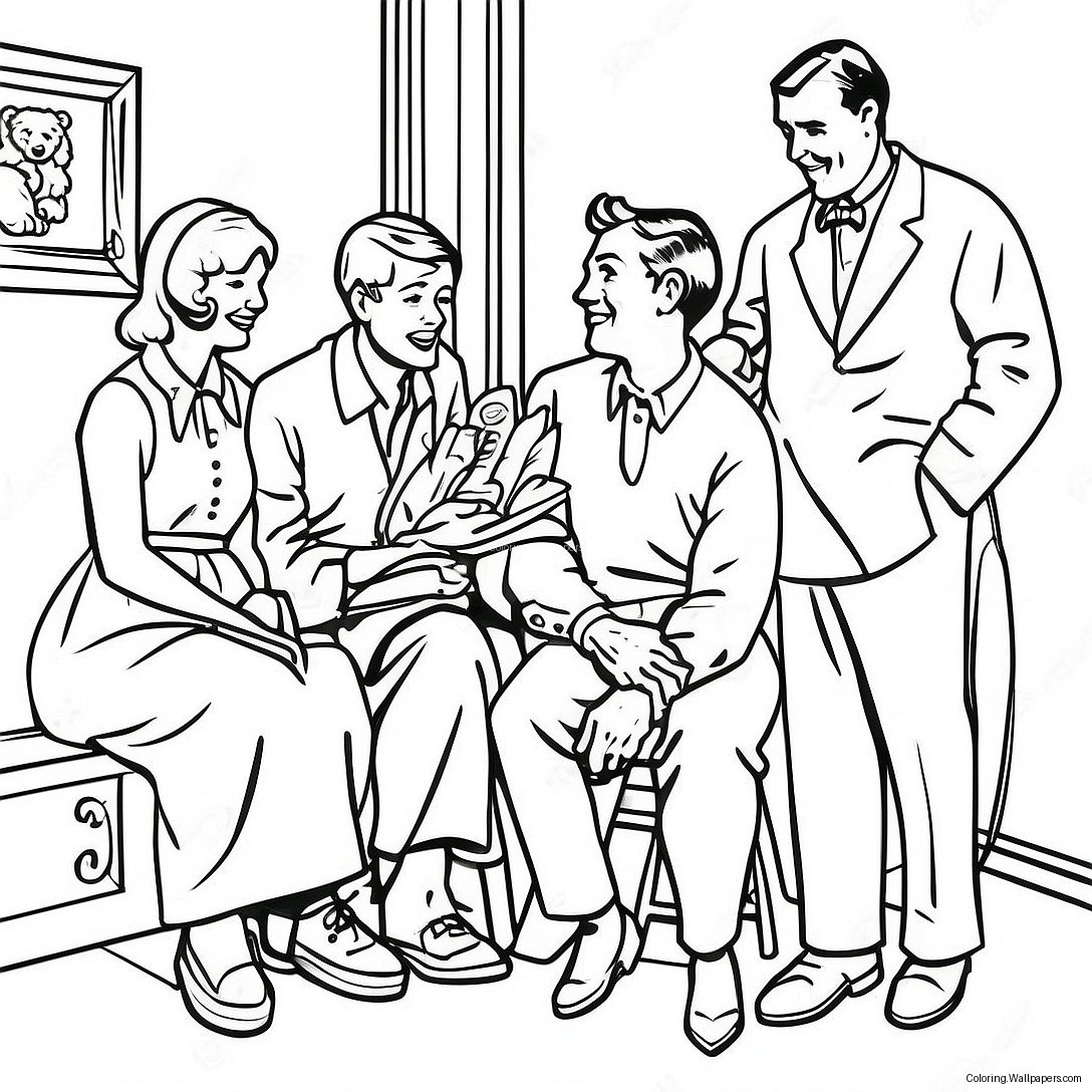 Charming Norman Rockwell Family Scene Coloring Page 25895