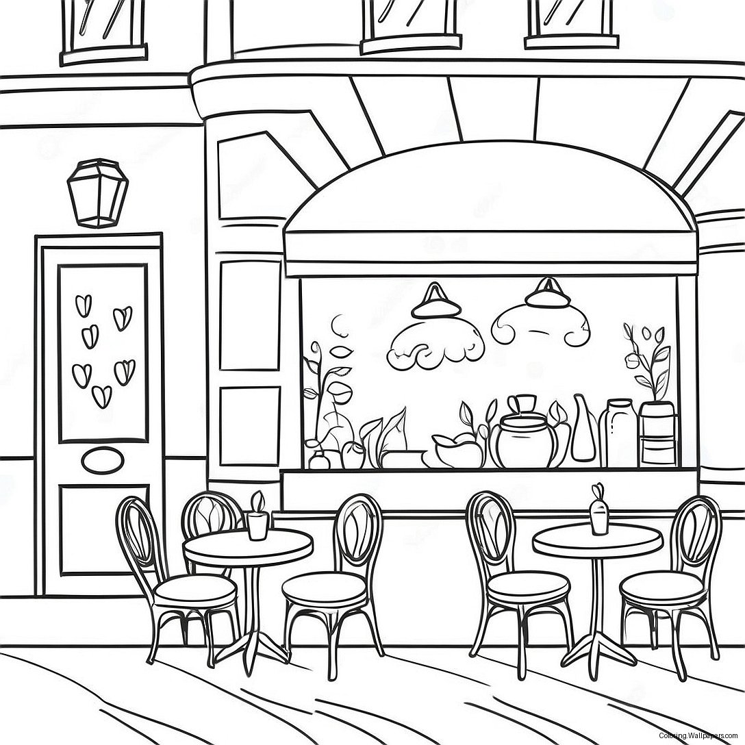 Charming Parisian Café Coloring Page 5690