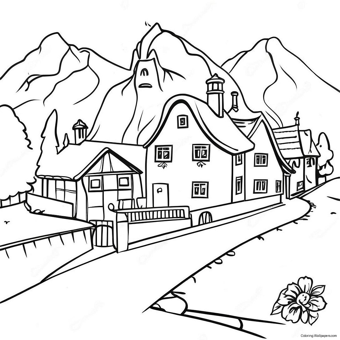 Page À Colorier D'un Charmant Village Suisse 48954