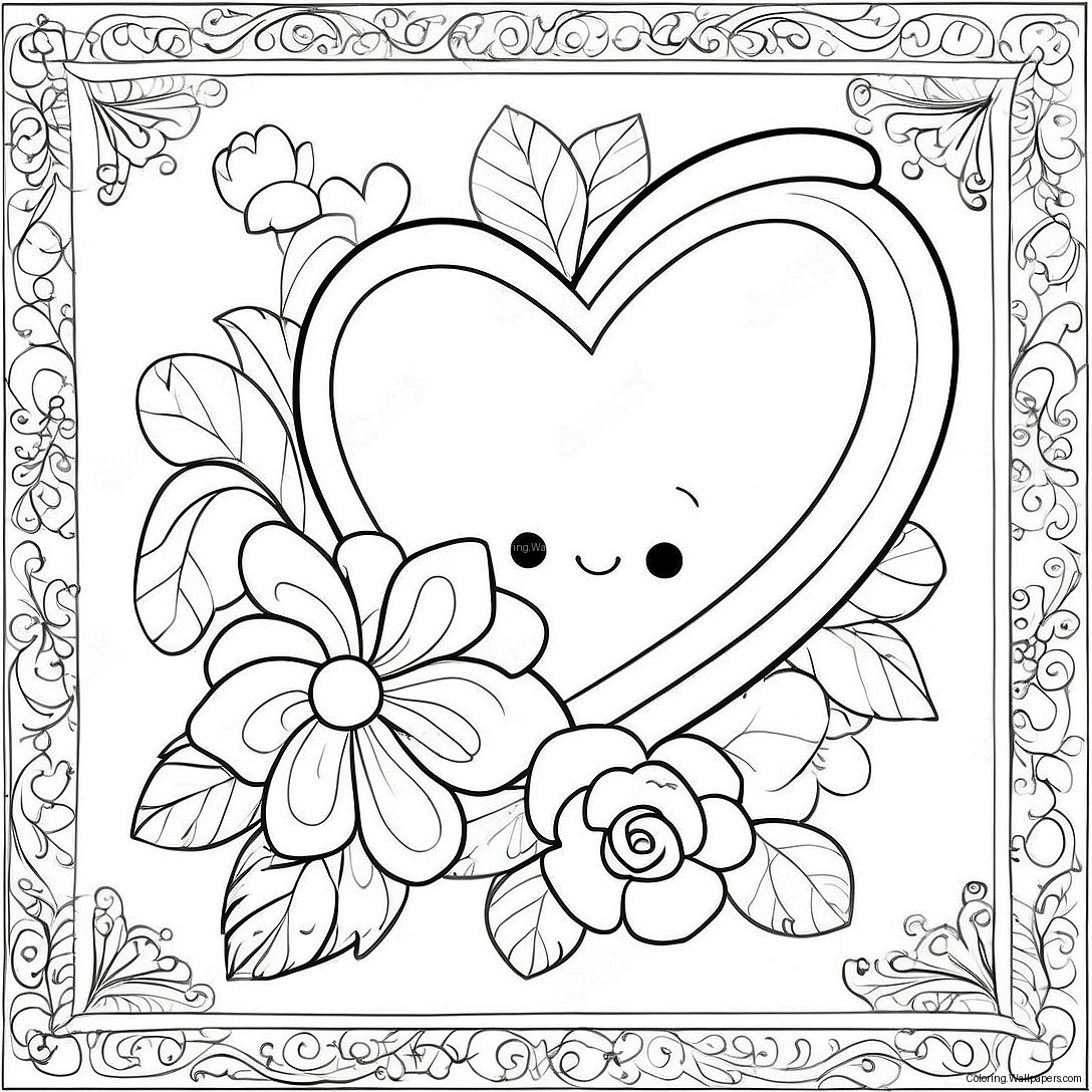 Charming Vintage Valentine Card Coloring Page 49706