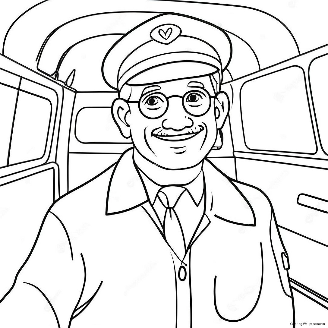 Cheerful Bus Driver Coloring Page 14016