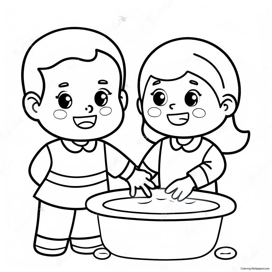 Cheerful Children Handwashing Coloring Page 20052